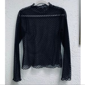 Black Dotted Sheer Long Sleeve Top